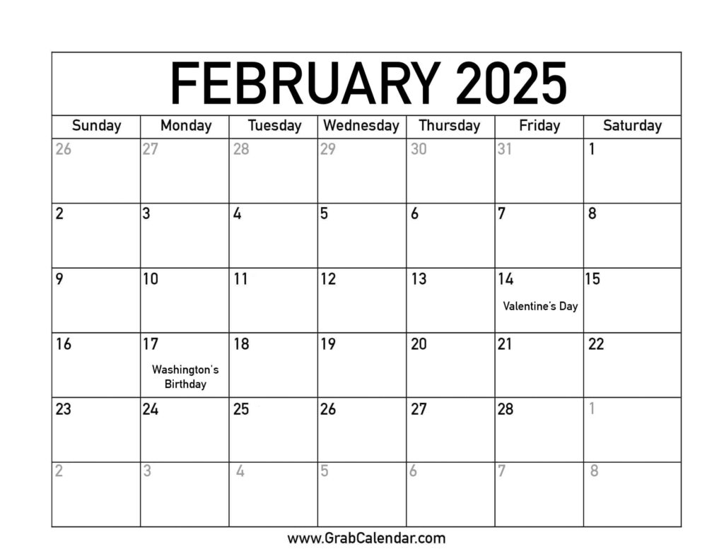 Free Printable February 2025 Calendar With Holidays Printable