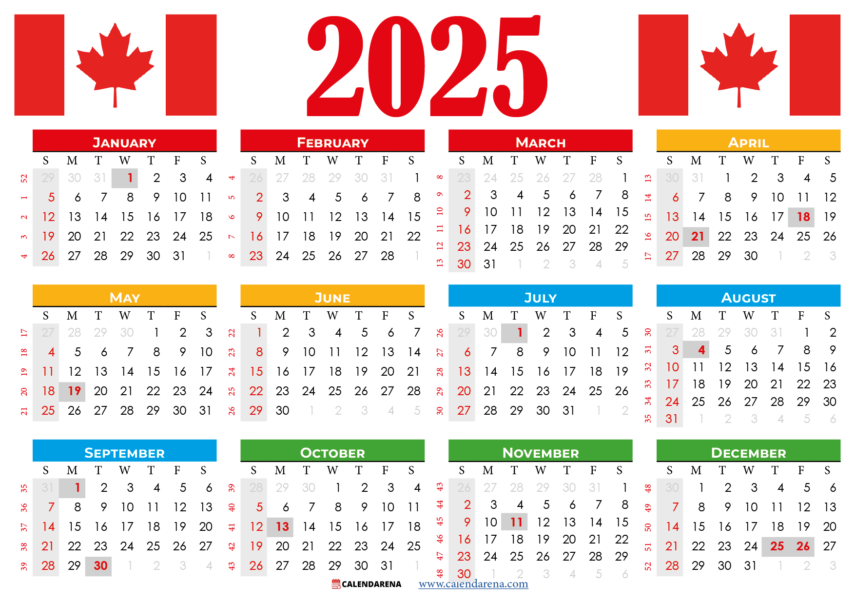 2025 Calendar Canada Printable Free | April 2025 Canadian Calendar Printable