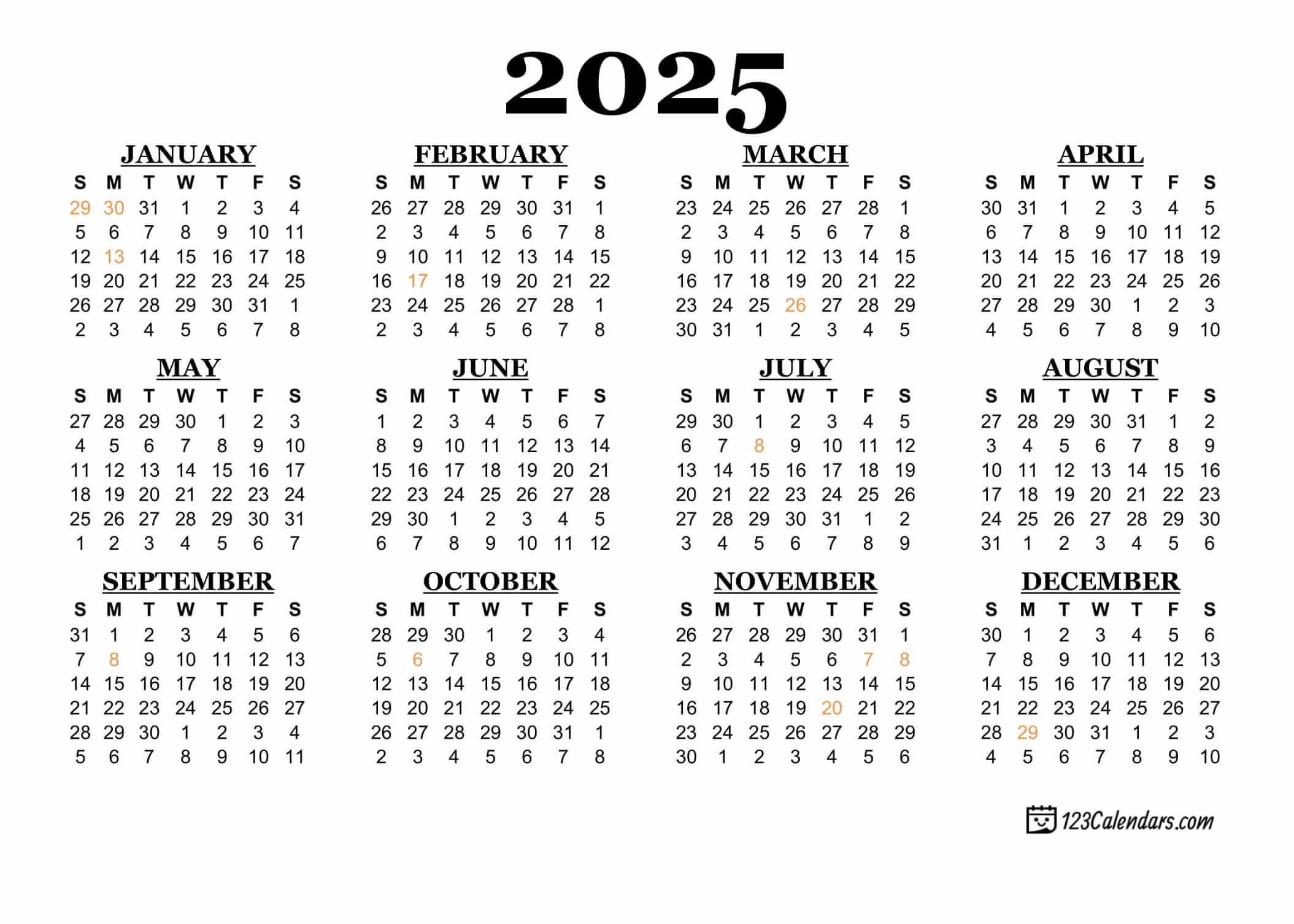 2025 Printable Calendar | 123Calendars | 123 Printable Calendar April 2025