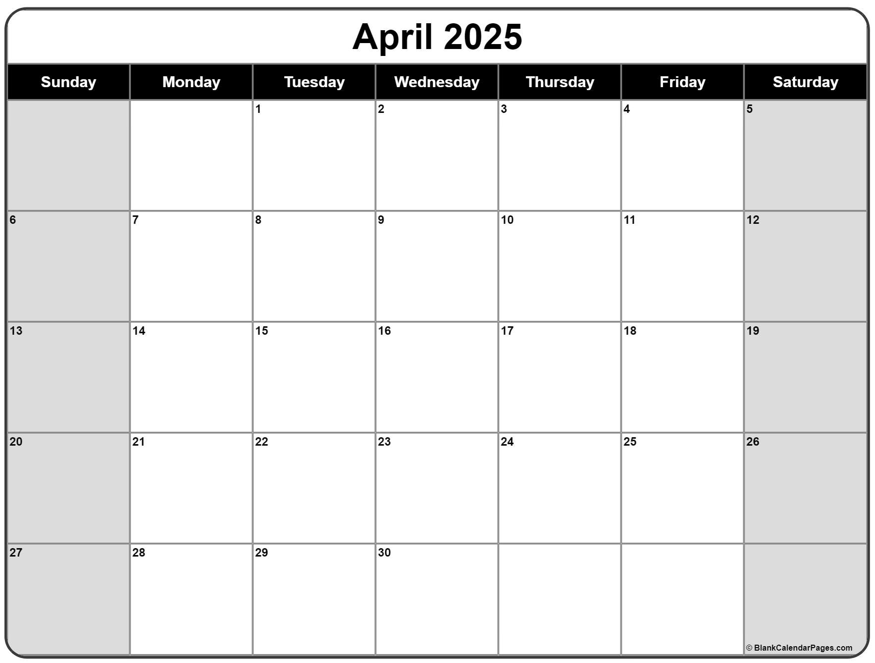 April 2025 Calendar | Free Printable Calendars | 2025 Monthly April Calendar Printable