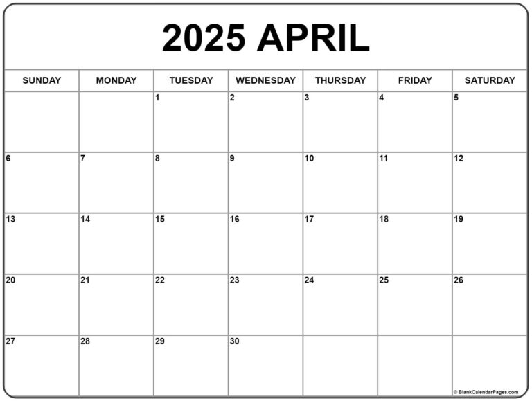 April 2025 Calendar | Free Printable Calendars | April 2025 Printable Calendar Page