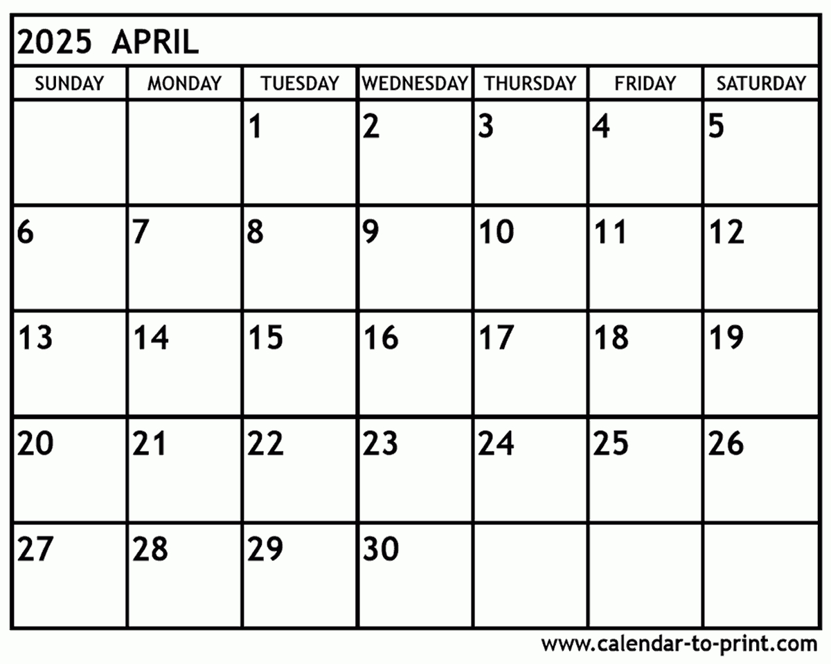 April 2025 Calendar Printable | April 2025 Blank Calendar Printable Free
