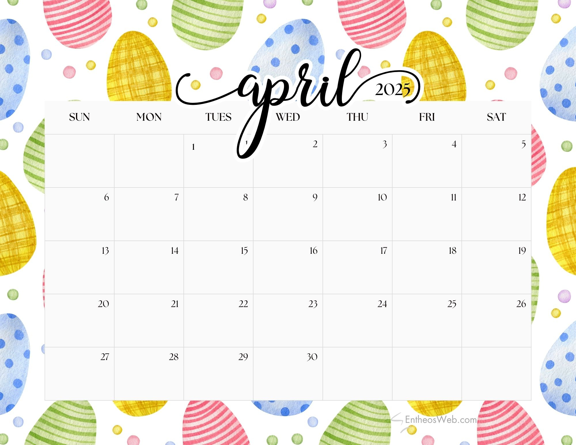 April 2025 Calendar Printables | Entheosweb | April 2025 Calendar Easter Printable