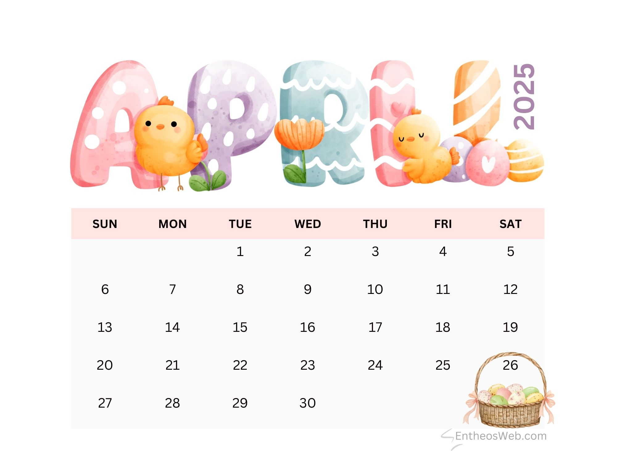 April 2025 Calendar Printables | Entheosweb | April 2025 Calendar Easter Printable