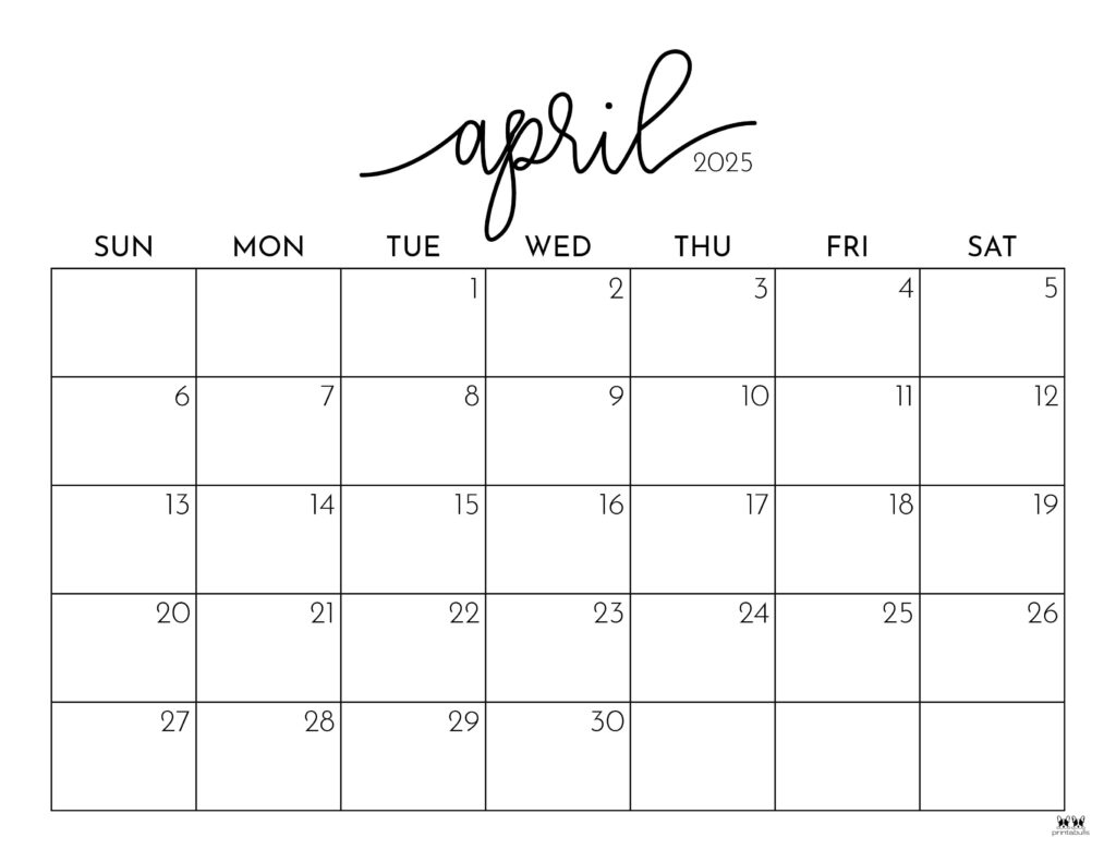 April 2025 Calendars - 107 Free Printables | Printabulls | 2025 Monthly April Calendar Printable