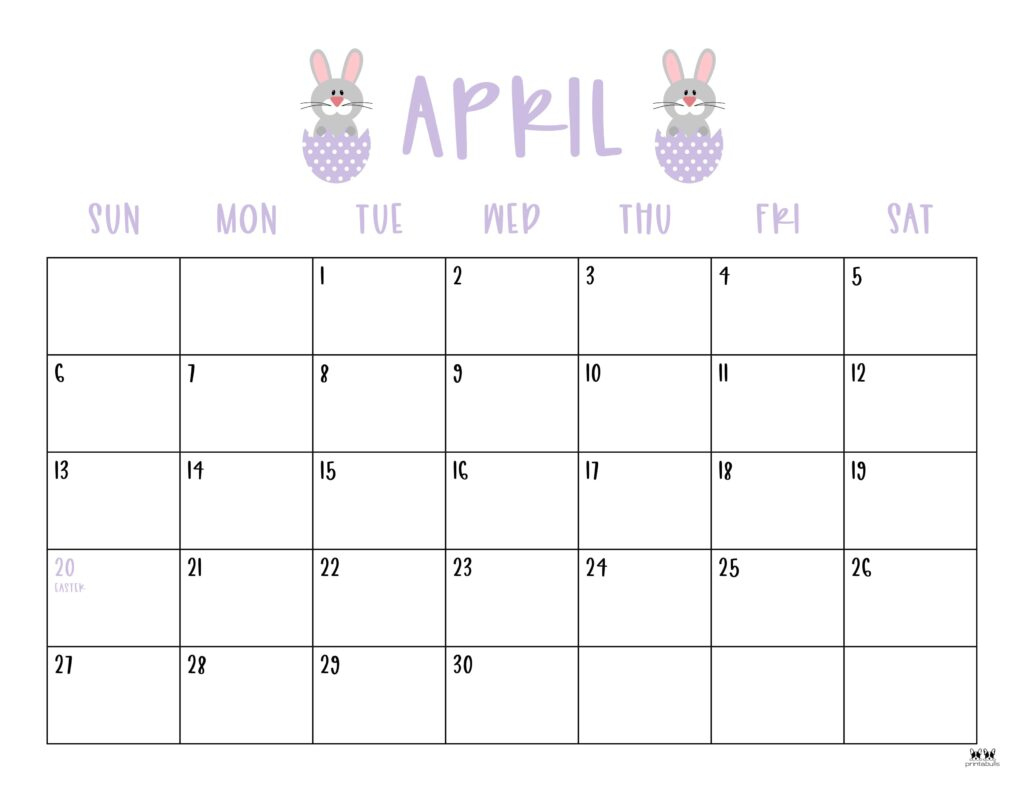 April 2025 Calendars - 107 Free Printables | Printabulls | April 2025 Calendar Easter Printable