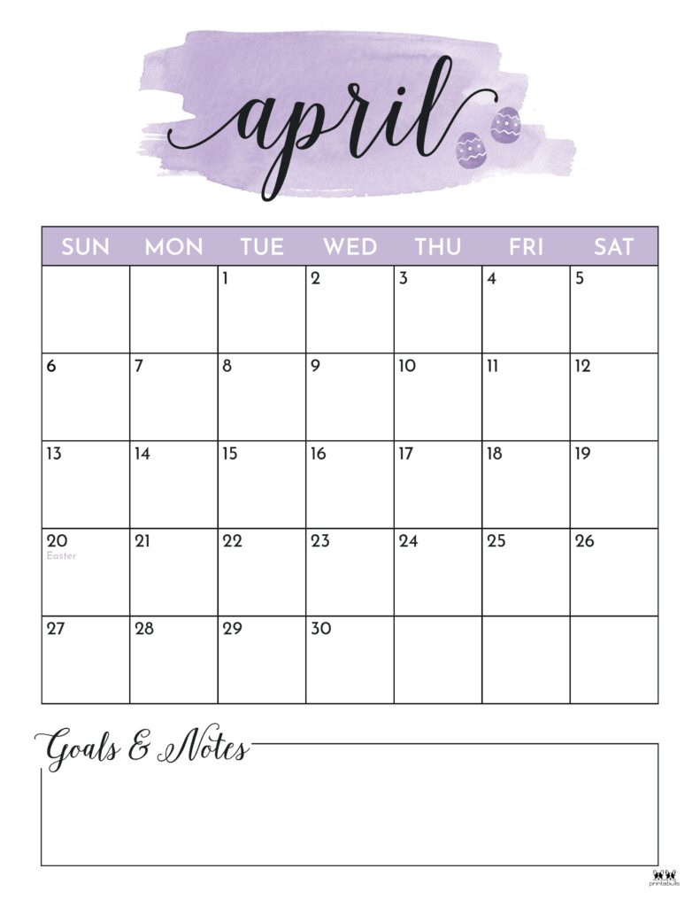 April 2025 Calendars - 107 Free Printables | Printabulls | April 2025 Printable Calendar With Notes