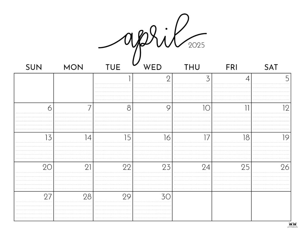 April 2025 Calendars - 107 Free Printables | Printabulls | April 2025 Printable Calendar with Notes