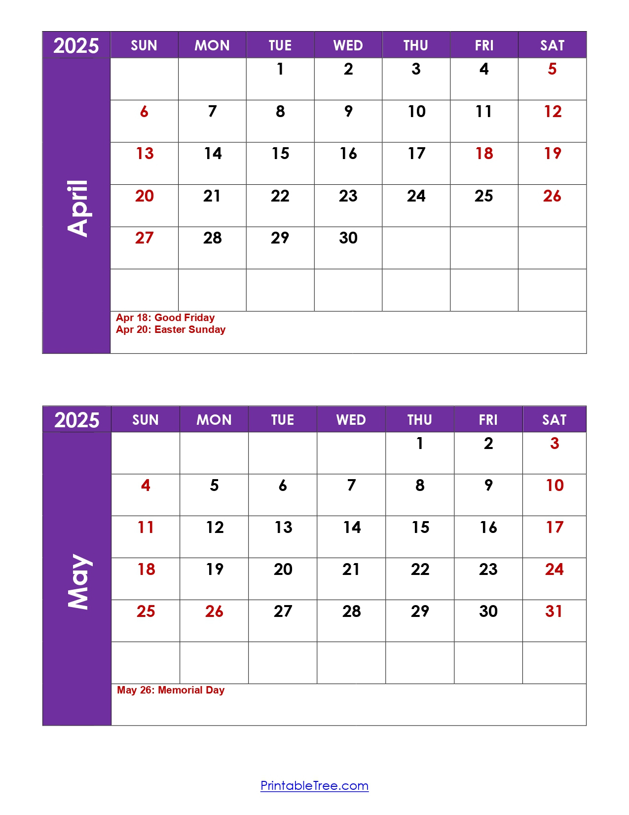 April And May 2025 Calendar Printable | Two Months Calendar | Printable April and May Calendar 2025