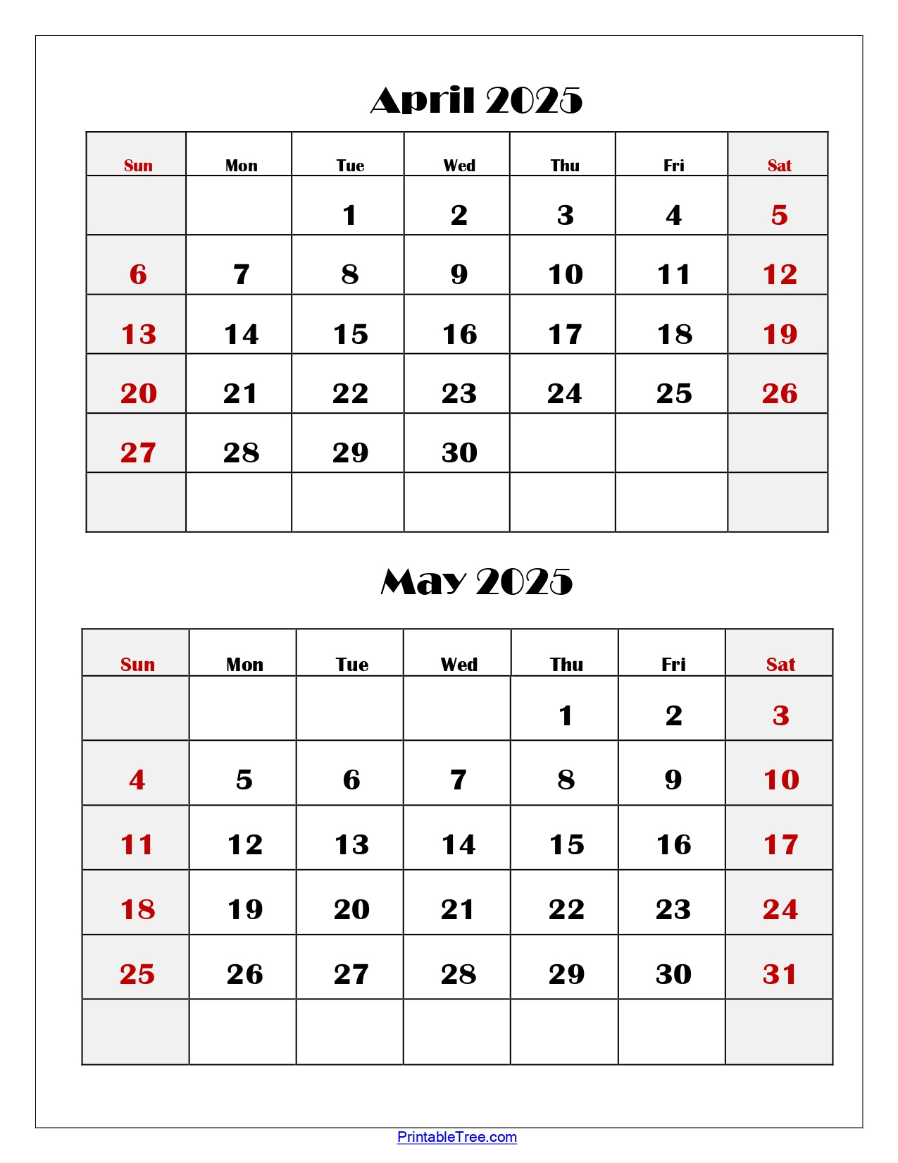 April And May 2025 Calendar Printable | Two Months Calendar | Printable April And May Calendar 2025