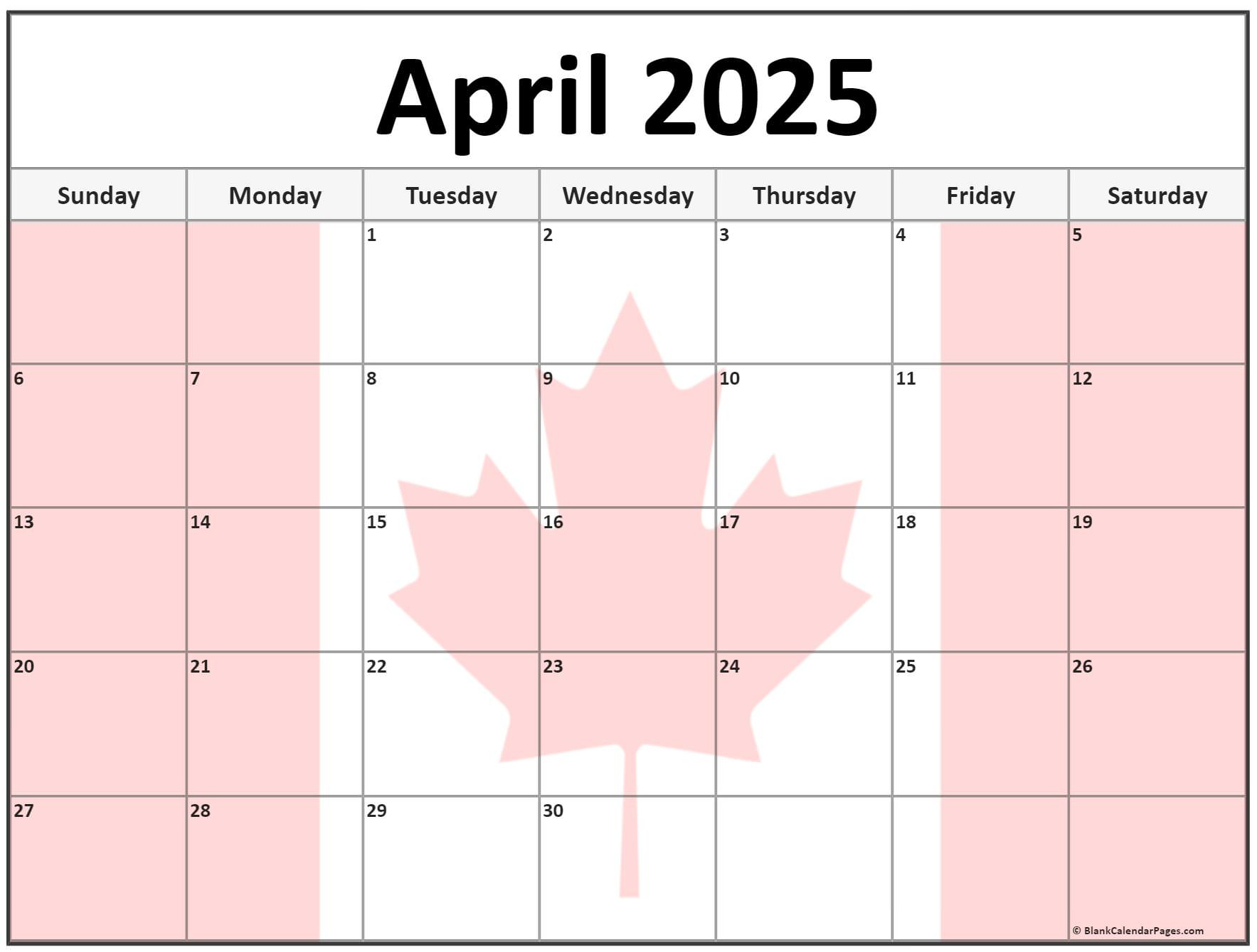 Collection Of April 2025 Photo Calendars With Image Filters. | April 2025 Canadian Calendar Printable