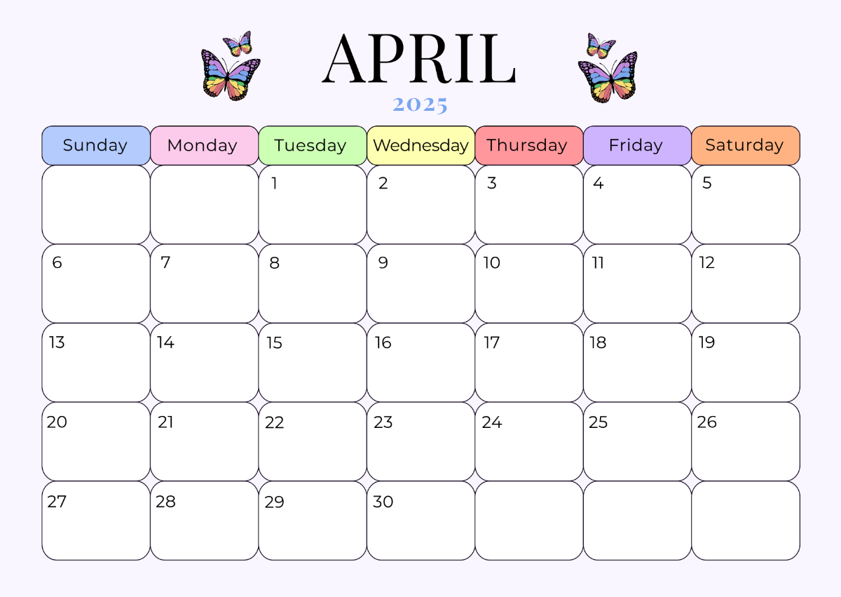 Free Colorful April 2025 Calendar Template To Edit Online | 2025 April Calendar Zoom Printable