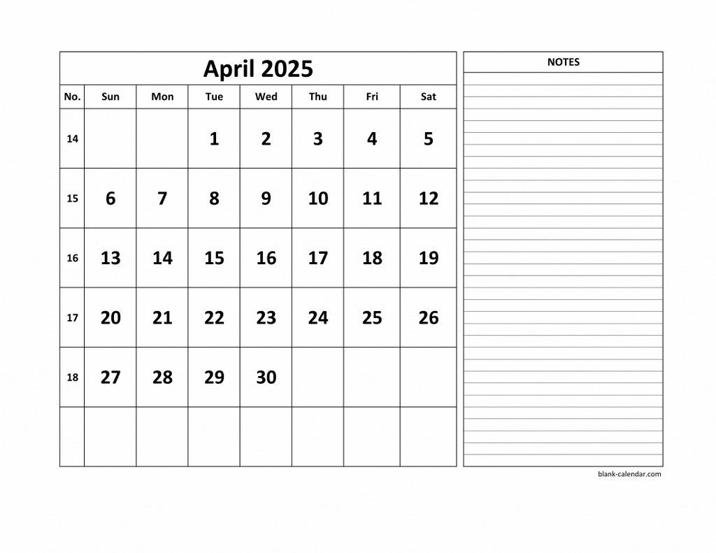 Free Download Printable April 2025 Calendar, Large Space For | April 2025 Printable Calendar with Notes