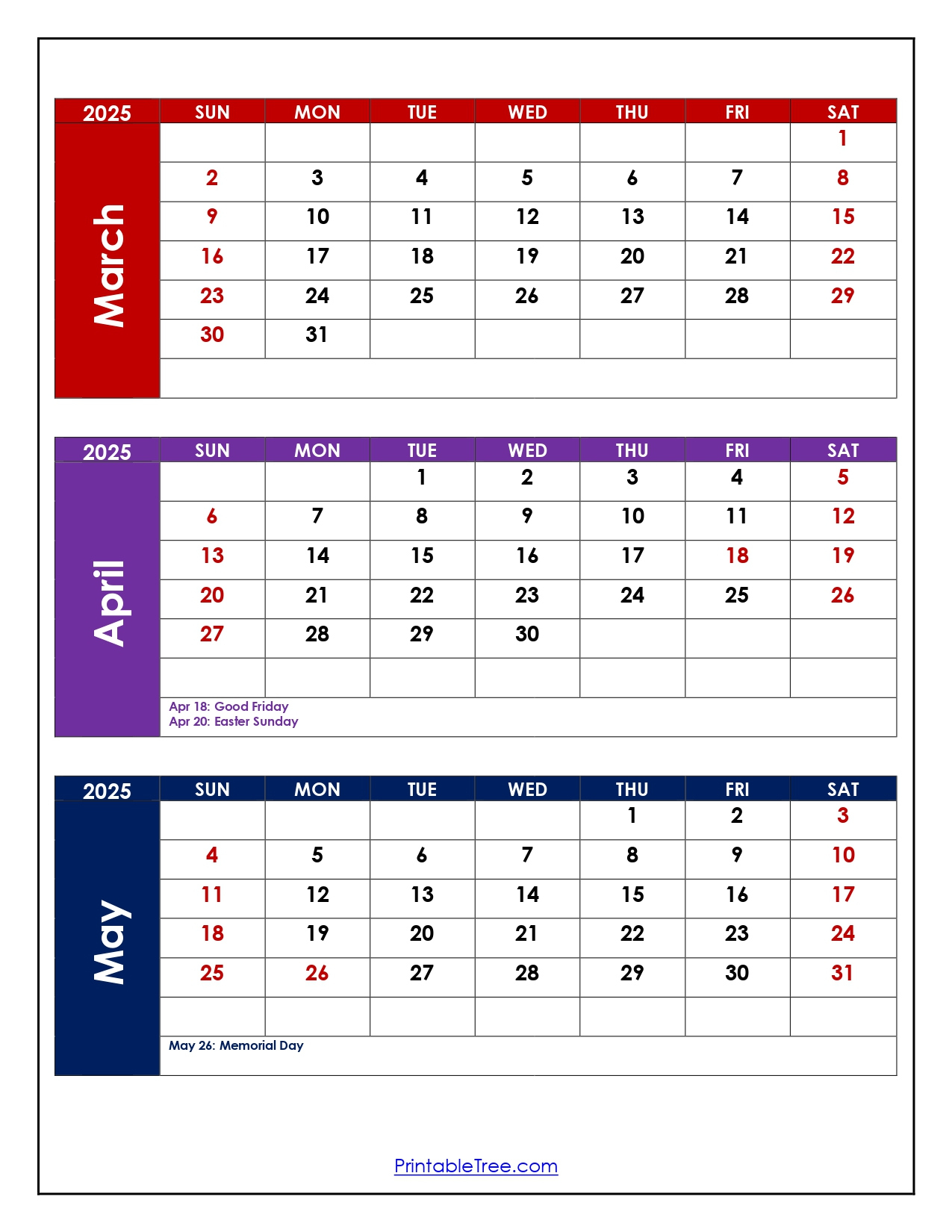 March To May 2025 Calendar Printable Pdf | Three Months Calendar | Printable Calendar 2025 March April May