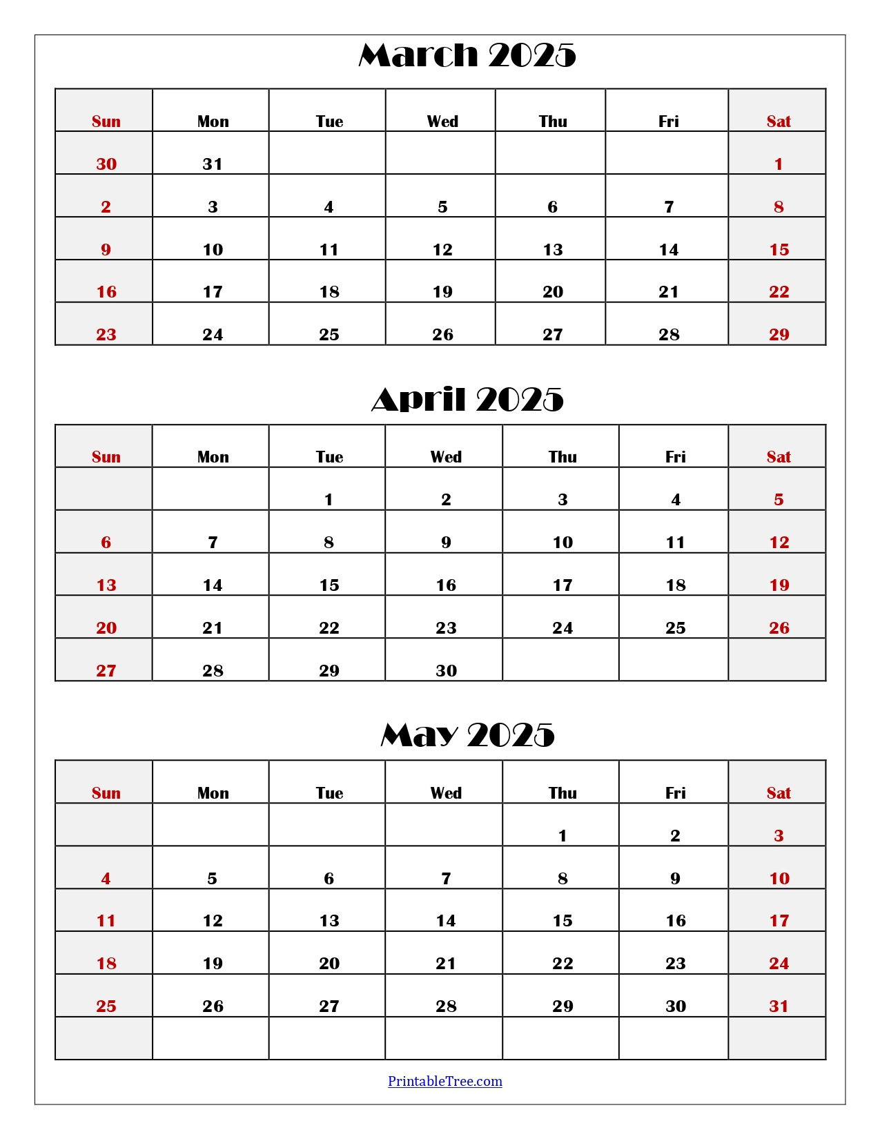 March To May 2025 Calendar Printable Pdf | Three Months Calendar | Printable Calendar 2025 March April May