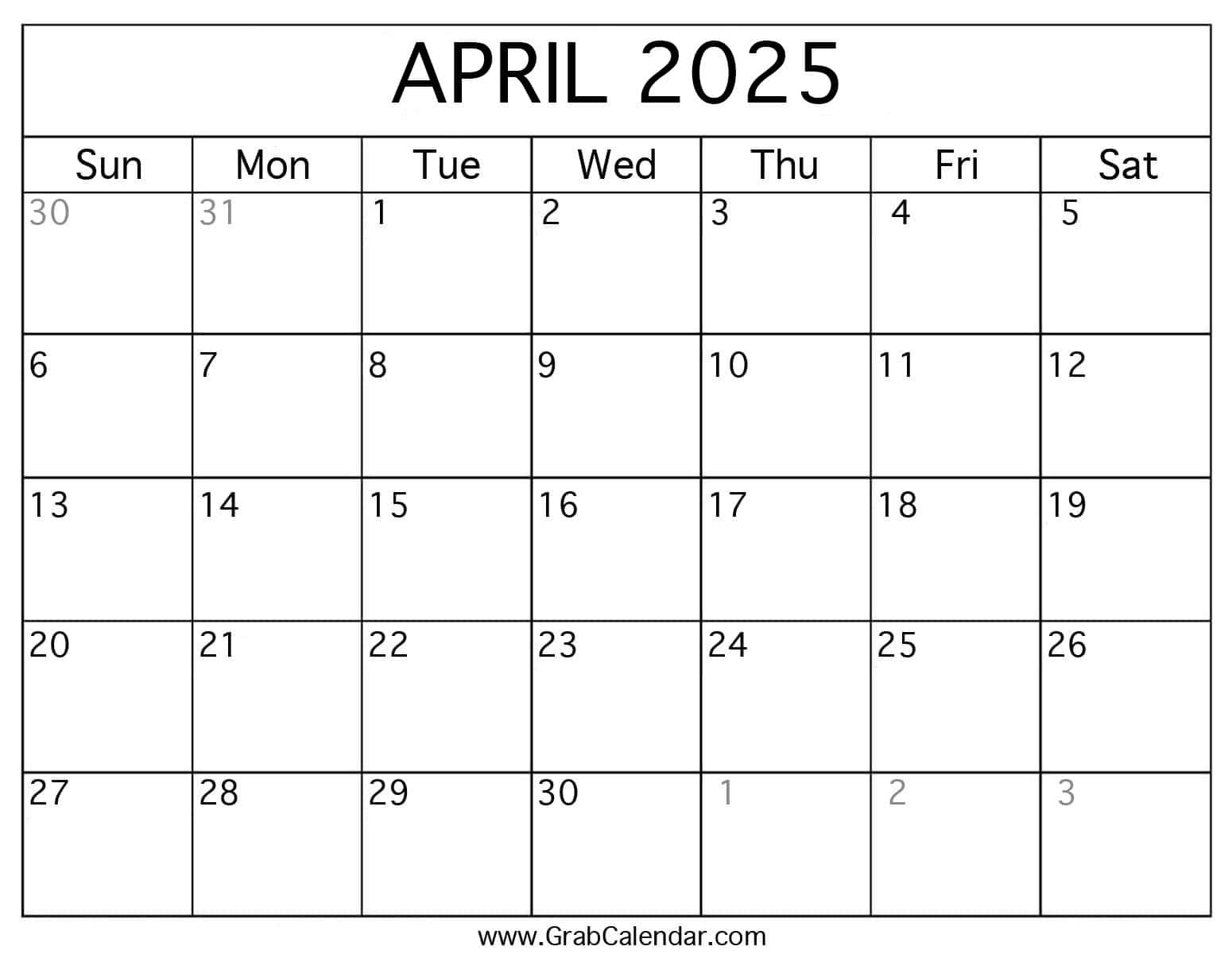 Printable April 2025 Calendar | 2025 Monthly April Calendar Printable