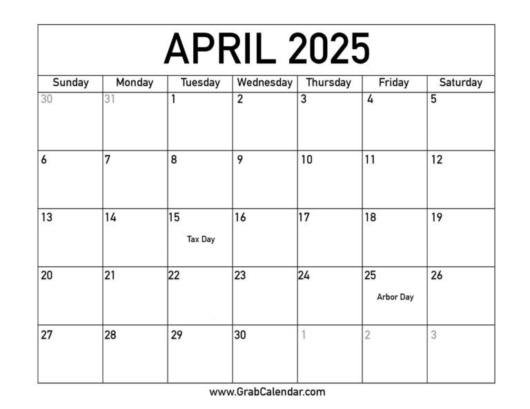 Printable April 2025 Calendar | April 2025 Free Printable Calendar with Holidays