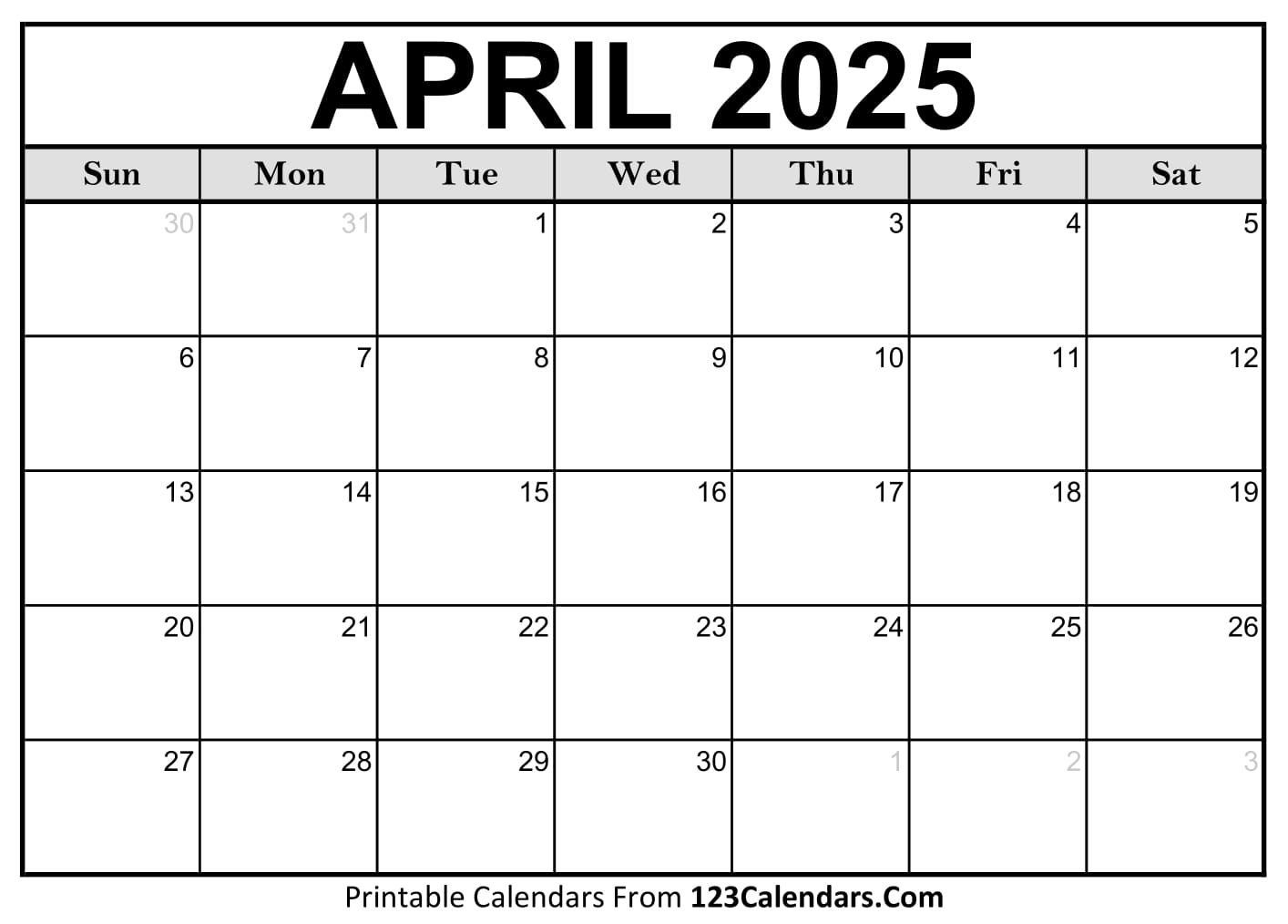 Printable April 2025 Calendar Templates - 123Calendars | 123 Printable Calendar April 2025