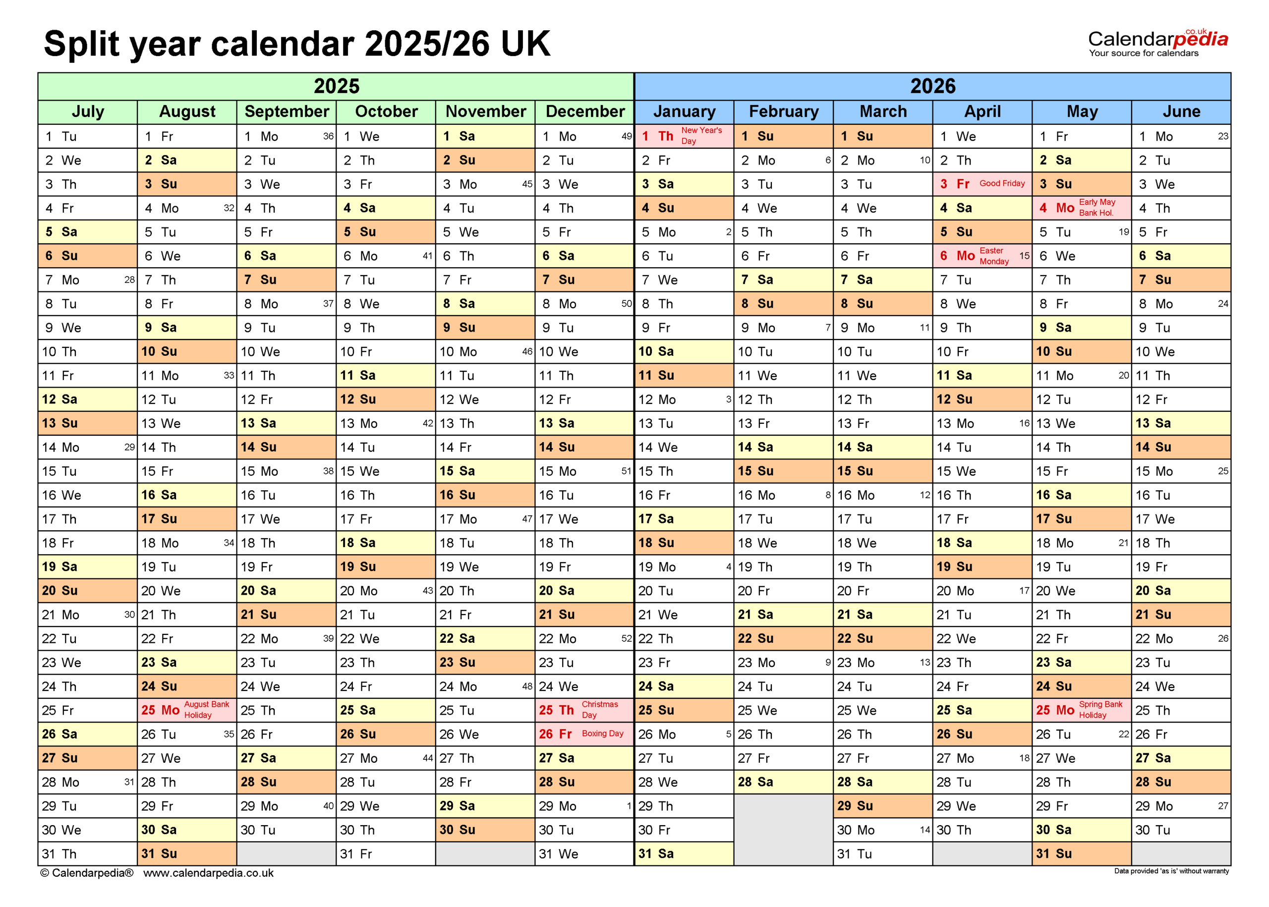 Split Year Calendars 2025/26 Uk (July To June) For Pdf | Printable Calendar April 2025 To March 2026